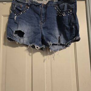 UNIONBAY Pearl Embellished Denim Shorts
